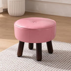 oakvivo Small Foot Stool Round Pouf Ottoman, 13'' Leather Foot Rest with Non-Skid Rubber Legs, Foolstool Ottomans for Couch, Sofa Footrest Step Stool for Living Room Bedroom Entryway Office, Pink - color: Pink