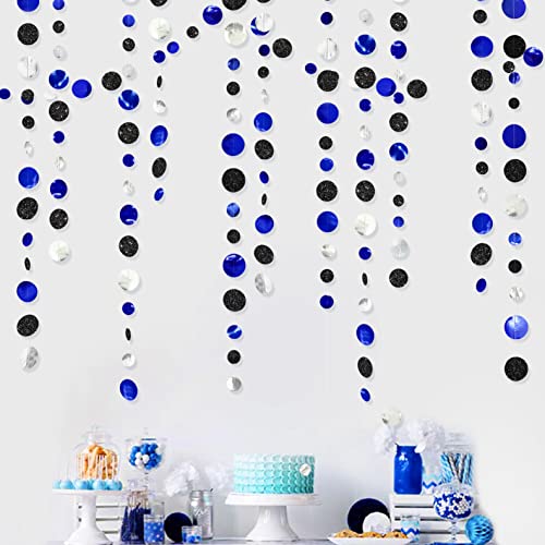 46Ft Navy Blue Black Silver Circle Dots Garland Royal Blue Black Polka Dots Streamer for Birthday Graduations Wedding Bridal Baby Shower Nautical Ahoy Achor Pirate Theme Party Decorations Supplies - color: Black Blue