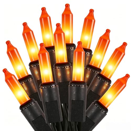 Orange Halloween Lights, 100 Count, Incandescent Mini Halloween String Lights Outdoor, Black Wire Connectable Tree Light for Garland Christmas Thanksgiving Holiday Patio Home Decor - color: Orange