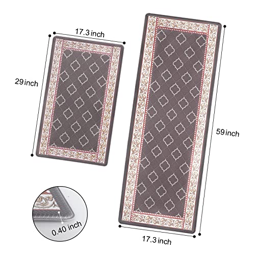 ROTTOGOON Kitchen Floor Mat Set of 2, Cushioned Anti Fatigue Kitchen Mat 17"x59"+17"x29", Non-Slip Waterproof Kitchen Rug, Premium PVC Comfort Kitchen Mats and Rugs for Kitchen, Office, Home, Laundry - color: Coffee, size: 17"x59"+17"x29"