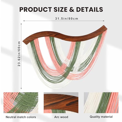 Mindsoft Blush Pink, Sage Green & White Macrame Wall Hanging Dip Dyed Yarn Wall Art, Boho Decor Handmade Cotton Rope Tapestry for Bedroom, Living Room, Nursery, 31.5 x 23.6 Inch - color: Fresh Neutral