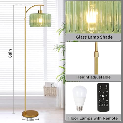 QIYIZM Glass Floor Lamp for Living Room,Bedroom,Gold Dimmable Standing Lamp with Remote,Mid Century Modern Brass Tall Lamp Boho Vintage Retro Floor Lamps Arc Green Flower Floor Light Lamp Bohemian - size: 25-Floor Lamp
