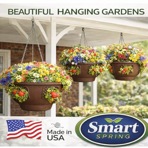 Ultimate Hanging Baskets - Strawberry, Tomato, Flower, and Herb Outdoor Planters - Use Garden Pots for Growing Plants Outside On A Deck, Fence, or Balcony (Mocha 2pk) - color: Mocha
