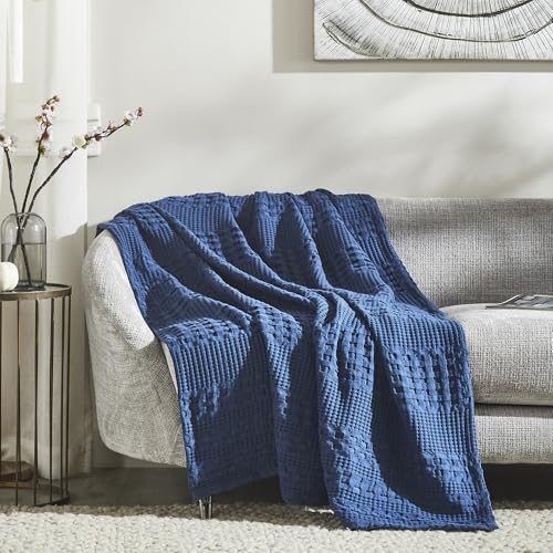 VHC Brands 100% Cotton Waffle Weave Navy Blue Throw 50x60, Decorative Cotton Throw Blanket, Boho Farmhouse Bedroom, Living Room Decor for Bed, Couch, or Sofa - color: Navy Blue, size: Throw (50"x60")