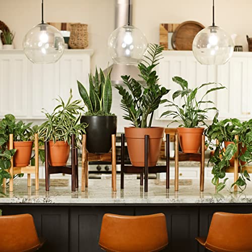 RAINBLELAND Indoor Plant Stand, Adjustable Wooden Tall Plant Stand, Indoor Planter Holder, Mid Century Modern Planter Outdoor Bamboo Holder, Fits 8 9 10 11 12 in Wide Basket, Expandable Pedestal Only - color: Bamboo
