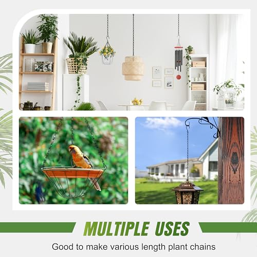 XDW-GIFTS 4-Pack 25.5 Inch Hanging Chain with Hooks for Hanging Bird Feeders, Birdbaths, Planters, Lanterns, Wind Chimes, Baskets, Billboards, Decorative Ornaments, Outdoor Indoor Use (Black)