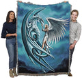 Pure Country Weavers Silverback Dragon with Angel Woven Blanket by Anne Stokes - Fantasy Gift Cotton Tapestry Throw - Made in The USA - 72" x 54" - color: Silverback, size: 72" x 54"