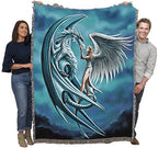 Pure Country Weavers Silverback Dragon with Angel Woven Blanket by Anne Stokes - Fantasy Gift Cotton Tapestry Throw - Made in The USA - 72" x 54" - color: Silverback, size: 72" x 54"