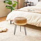 YMYNY Pouf Ottoman, Handmade Natural Water Hyacinth, Pastoral Style Footrest, Footstool with 4 Metal Legs Round Vanity Stool for Bedroom, Hallway, Living Room 12.59"L×12.59"W×17.71"H White UHBD029W - color: White
