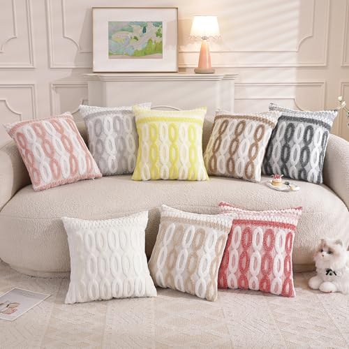 Plush Boho Decorative Throw Pillow Covers Set of 2 Faux Fur Geometric Tufted Pillow Covers Home Decor for Couch Modern Accent Neutral Living Room Cream - color: Cream