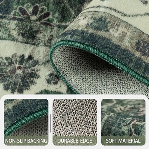 6x6 Square Area Rug, Soft Non Slip Low Pile Washable Rug, Boho Modern Area Rug for Living Room，Bedroom, Laundry Room, Dark Green/Beige - color: A-sage Green, size: 6x6 (Square)