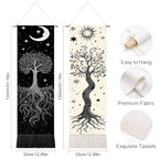 seewan 2 Pack Long Vertical Wall Tapestry, Boho Nature Landscape & Floral Aesthetic Wall Hanging for Bedroom Living Room Home Decor, Long Narrow Art Tapestry with Sunrise Mountain Botanical Designs, 13" × 51" (Night Forest Moon, 13"Wx51"H, Unframed) - col