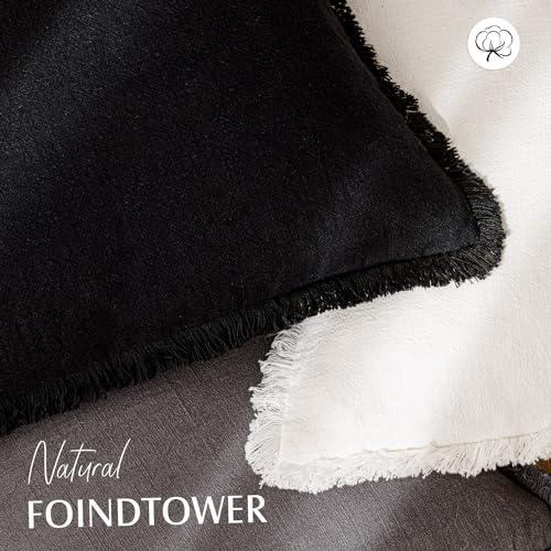 Foindtower Set of 2 Decorative Linen Fringe Throw Pillow Covers Cozy Boho Farmhouse Cushion Cover with Tassels Soft Accent Pillowcase for Couch Sofa Bed Living Room Home Decor, 16×16 Inch, Black - color: Black, size: 16" x 16" (Pack of 2)