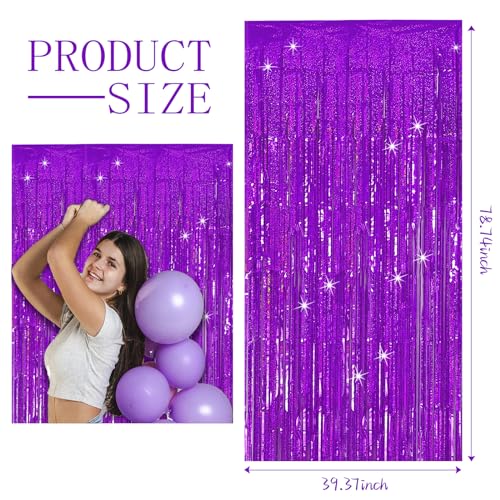 3 Pack Purple Backdrop Tinsel Streamers Foil Fringe Backdrop Halloween Party Decorations Purple Backdrop Curtain Birthday Graduation Bachelorette Christmas New Year Party Decorations - color: Purple