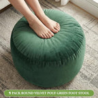 Yookeer Round Velvet Pouf Ottoman 20x12 Inch Green Foot Rest Stool Soft Floor Pouf for Living Room, Bedroom, Decorative Comfortable Home Furniture Accessory