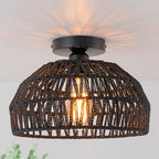 2 Packs Black Boho Light,Rattan Ceiling Lighting Fixtures Small Boho Lamp Shade Flush Mount Ceiling Light Hand Woven Chandelier for Entryway Bedroom Kitchen Nursery Lights - color: Black-Ceiling light (2 sets)