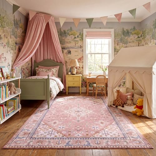 8x10 Area Rugs for Living Room, Machine Washable Low Pile Rug, Non Slip Backing Boho Rugs for Bedroom, Printed Soft Vintage Carpet Peach Pink 8 x 10 - color: 08/Peach/Soft Blush/Thistle/Terracotta, size: 8' x 10' (Rectangular)