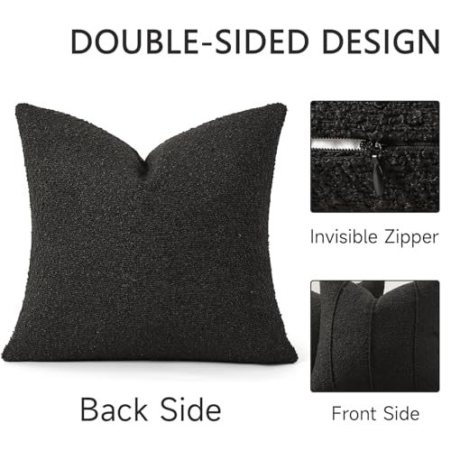 YCOLL Textured Boucle Throw Pillow Covers 18x18 Pack of 2 - Soft Neutral Striped Cushion Covers, Cozy Accent Decorative Pillow Covers for Couch, Sofa, Bed, Living Room (Black) - color: Black, size: 18" x 18" (Pack of 2)