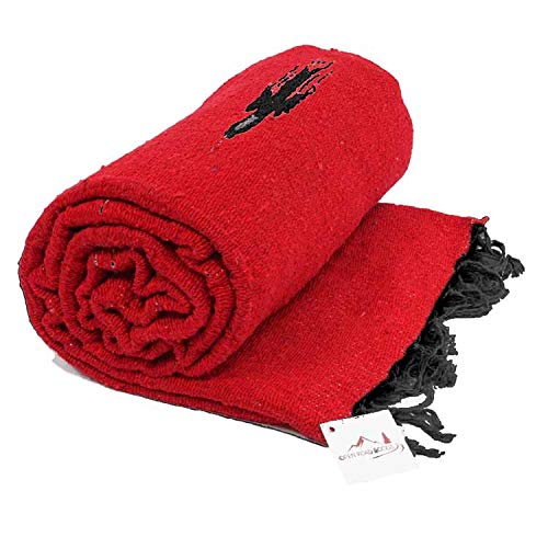 Open Road Goods Mexican Thunderbird Yoga Blanket, Handwoven Throw for Yoga, Meditation, and Home Décor – Versatile Blanket for Beach, Picnic, Camping, or Outdoor Use - color: Red