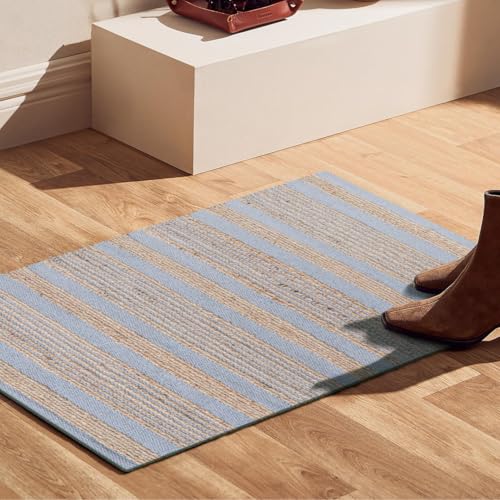 Area Rug Farmhouse 2x3 Feet - Hand Woven Jute Cotton Rug Bohemian Rustic Vintage - Non Slip Floor Rug for Bedroom Living Room Kitchen Dorm Entryway Hallway - Area Rug Natural Grey - color: Natural Grey, size: 2'x3'