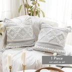 BlissBlush Gray Cream White Boho Throw Pillow Cover 20X20, Boho Woven Textured Pillow Cover, Neutral Pillow Cover, Sofa Couch Bed Farmhouse Lumbar Pillow (Cover ONLY) - color: Gray, size: 20" x 20" (Pack of 1)