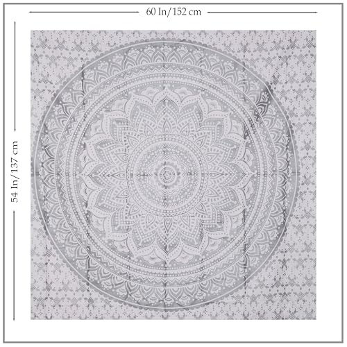 THE ART BOX Glittering Silver Grey Tapestry Wall Hanging Mandala – Bohemian Room Decor – Cotton Throw Tapestry – Medium Bedspread 54x60 Inches - color: Silver and White, size: 54"L x 60"W