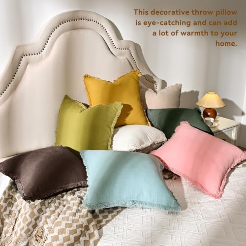 AmHoo Pack of 2 Linen Pillow Covers with Tassels Fringed Decorative Rustic Natural Throw Pillowcase Cushion for Couch Sofa Bedroom 18 x 18-Inch Beige - color: Beige, size: 18" x 18" (Pack of 2)