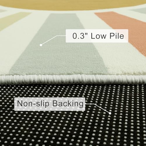STARUIA Boho Round Rug 4 Ft Washable Area Rug for Kids Room, Colorful Sun Circle Rug for Playroom, Non-Slip Circular Office Carpet Soft Rainbow Rug for Bedroom Reading Corner Dorm - color: Monet, size: 4'x4'