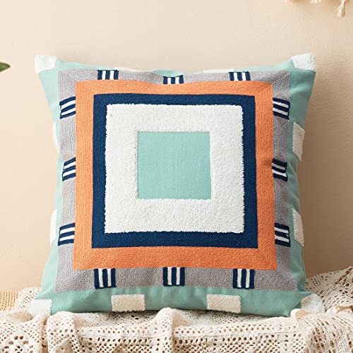 vctops Boho Geometric Tufted Decorative Throw Pillow Cover Farmhouse Cotton Embroidery Accent Square Cushion Case for Couch Sofa Bed (EmbroideryC, 18"x18") - color: Embroideryc, size: 18" x 18" (Pack of 1)