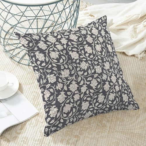 Floral Throw Pillow Covers 18x18 Set of 2, Flower Print Linen Decorative Pillow Cover Neutral Vintage Decoration Outdoor Cushion Cover Light Blue Floral Pillowcase for Sofa Couch Farmhouse Room - color: Floral Light Blue, size: 18" x 18" (Pack of 2)