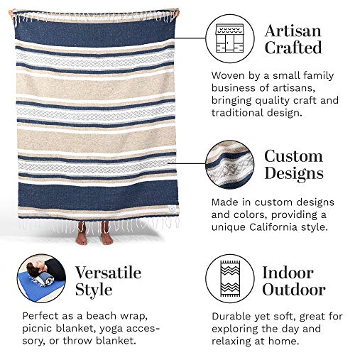 Mexican Blanket by Laguna Beach Textile Co - Beach, Yoga, Camping, or Decorative Throw Blanket - Traditional Handmade Serape (Slate & Sand) - color: Slate & Sand