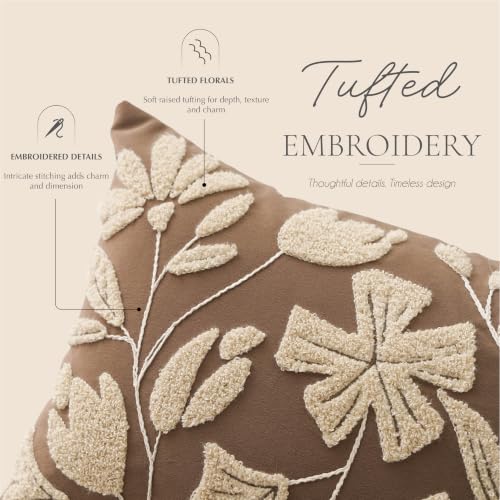 BlissBlush 12x20 Lumbar Pillow Cover, Rectangular Brown Decorative Throw Pillowcase for Couch Sofa, Embroidered Velvet Farmhouse Accent Cushion (Cover Only) - color: Warm Brown, size: 20" x 12" (Pack of 1)