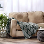 DII Diamond Throw Collection Fringed Woven Cotton Blanket, 50x60, Olive Green - color: Olive Green