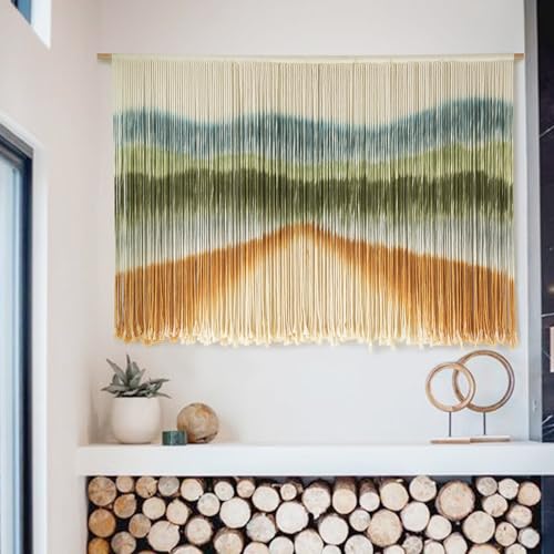 IOWER Macrame Wall Hanging Dip Dye Mountain Wall Art Large Boho Fiber Macrame Wall Decor for Bedroom Living Room Nursery Wedding Backdrop 57" W x 35" L - color: multi