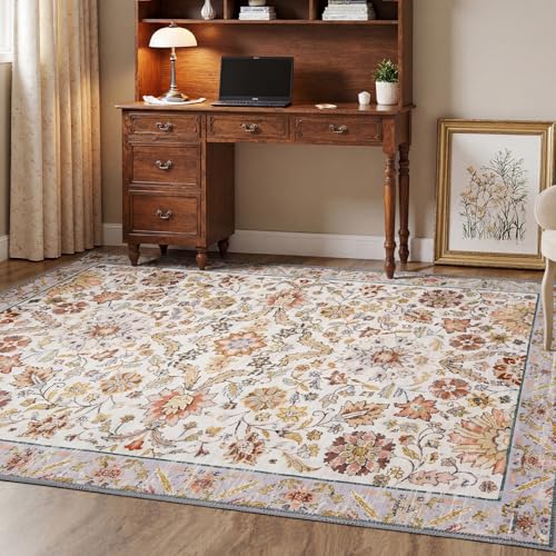 MINIDEAR 2x3 Area Rugs for Entryway Kitchen, Washable Rug Small Accent Rugs for Bedroom Non Slip Vintage Rug with Floral Print Thin Carpet Mat for Home, Daisy Gray - color: 03gray-orange, size: 2' x 3' (Rectangular)