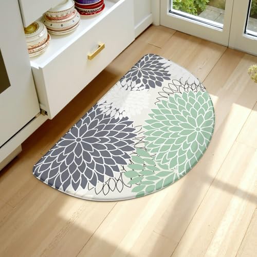 KIMODE Half Circle Kitchen Mats for Floor Cushioned Anti Fatigue,Semi Round Farmhouse Kitchen Rugs Non Slip,Memory Foam Kitchen Mat Decor for Sink Laundry Bathroom,Multi Cyan - color: Multi Cyan, size: 28" x 18" (1 PC)--0.47 inches