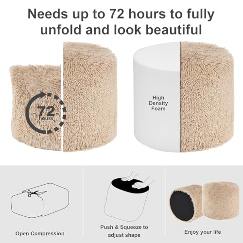 Hansleep Round Stuffed Pouf Ottoman 17 x 14, Foam Filled Faux Fur Ottoman Foot Rest for Chair with Washable Cover, Foot Stools Under Desk for Living Room & Bedroom, Brown - color: Brown, size: 17"D x 17"W x 14"H