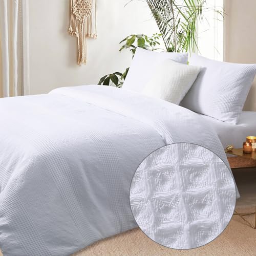 YINFUNG Waffle Duvet Cover King Cotton Textured Duvet Cover Set Striped Waffle Weave Knit Bedding Set Crisp White Farmhouse Luxury 104x90 - color: White, size: King