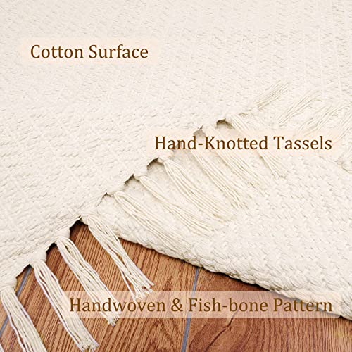 Lahome Belle Boho Bathroom Rugs, Small 2x3 Door Mat Indoor Lightweight Entryway Rug Washable Cotton Area Rug with Tassels, Farmhouse Non Shedding Beige Throw Rug Low Pile Carpet for Kitchen Laundry - color: Beige/White, size: 2' x 3' (Rectangular)
