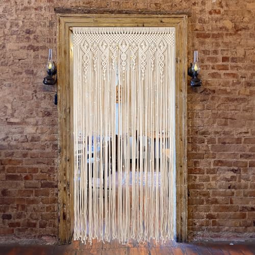 Foreate Macrame Curtains Long Cotton Macrame Wall Hanging Boho Beaded Curtain for Window Doorway Handmade Wedding Backdrop Room Divider, 1 Panel 79" L x 35" W - size: 35.5"W x 79"L (Pack of 1)