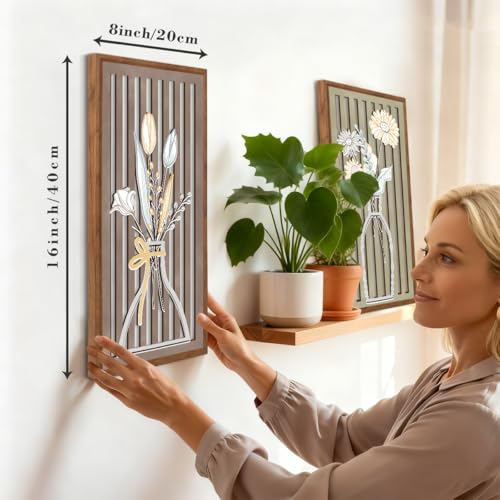 BINCUE 3 Pcs Boho Flower Wall Decor,Modern Floral Wall Art Botanical,Bohemian Floral Hanging Decor Abstract Minimalist Wildflower Wooden Art for Living Room Bedroom Office 7.9 x15.8 Inch - color: Colourful Flower A