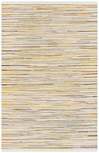 SAFAVIEH Rag Rug Collection Area Rug - 5' x 8', Gold & Multi, Handmade Boho Stripe Cotton, Ideal for High Traffic Areas in Living Room, Bedroom (RAR129N) - color: Gold/Multi, size: 5' x 8' (Rectangular)