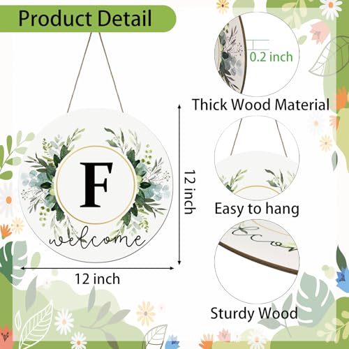 Monogram Letter F Wreaths for Front Door Wreath Wooden Welcome Sign for Front Door Decor Floral Family Last Name Initial House Warming Spring Summer Porch Rustic Wall Home Kitchen Boho Decorations - color: Letter F