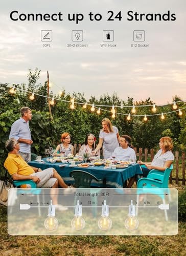Brightown 30 FT Outdoor String Lights - Commercial Globe Patio Lights with 30 G40 LED Shatterproof Bulbs, Waterproof Connectable Hanging Light for Backyard Bistro Porch Cafe Deck - color: White, size: 30FT