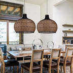 Arturesthome 1 Light Rattan Pendant Light Fixtures for Kitchen Island, 23.6" Wicker Chandelier, Handwoven Hanging Ceiling Lighting Lampshade for Dining Room Hallway Black - size: 23.6" x 21.6"