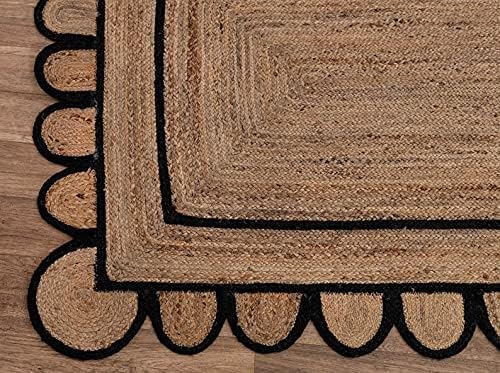 SVI Rug Scallop Pattern Jute Bohemian Area Rug (Black, 3'x5')