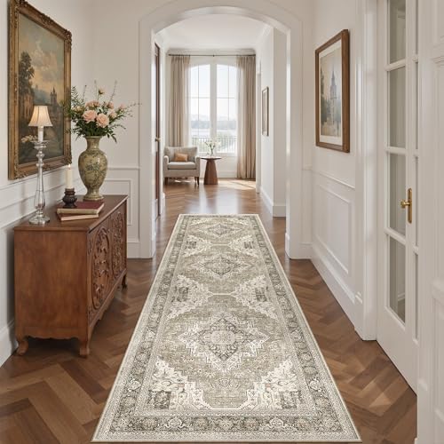 Roxstand Washable Runner Rug 2.6x8 Runners for Hallways, Ultra-Thin Carpet Runners for Entryway Anti Slip Backing Runner Rugs for Kitchen Laundry Room Indoor Hallway (Brown/Beige) - color: Brown/Beige, size: 2'6" x 8' (Runner)