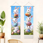 seewan 2 Pack Long Vertical Wall Tapestry, Boho Nature Landscape & Floral Aesthetic Wall Hanging for Bedroom Living Room Home Decor, Long Narrow Art Tapestry with Sunrise Mountain Botanical Designs, 13" × 51" (Cute Bunny Stack, 13"Wx51"H, Unframed) - colo