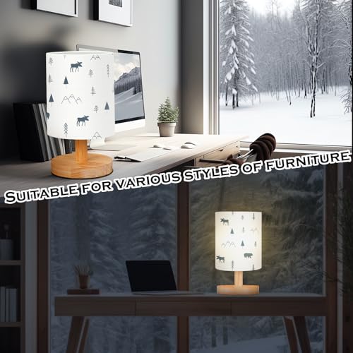 VIHOSE Forest Animals Bedside Table Lamp Vintage Nightstand Lamp with Linen Fabric Shade Solid Wood Base Decoration for Kids Living Room Bedroom Desk Dorm - style: Forest Animals
