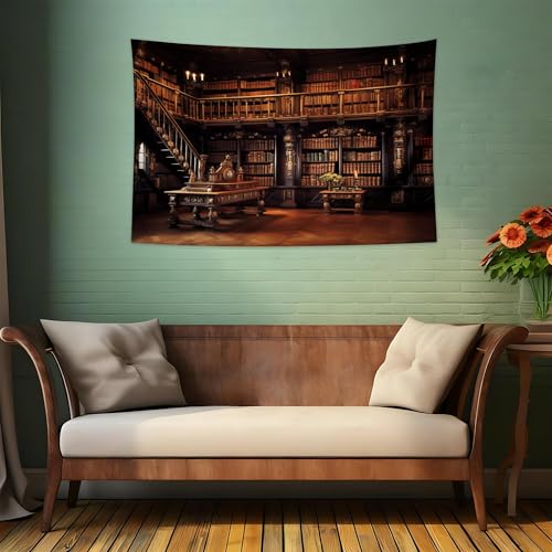 QGHOT Medieval Bookshelf Tapestry Vintage Library Bookcase Tapestry Wall Hanging Victorian Office Zoom Video Backdrop Old Books for Study Room Bedroom Living Room Decor 59.1" x 39.1" - color: H, size: 39.1"L x 59.1"W
